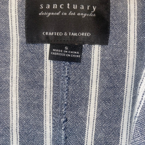 Anthropologie Sanctuary Linen Comfy Soft Chambray White Striped Blazer Small - Picture 5 of 9